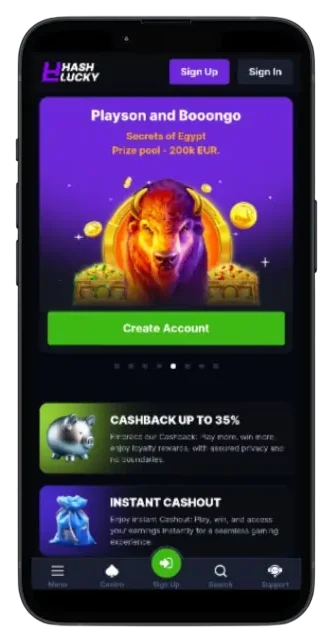 HashLucky Casino op Mobiel